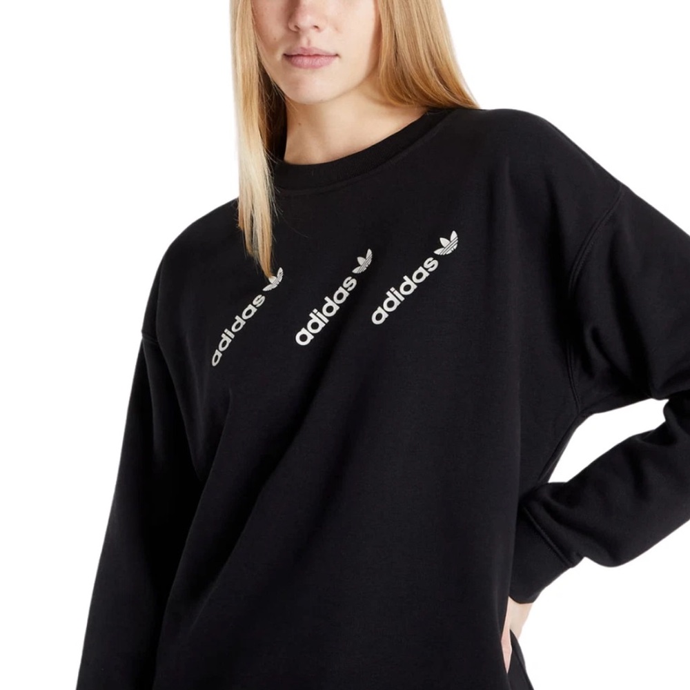 Adidas Originals 3-Stripes Women's Crew Sweatshirt Logo Black Womens Size M